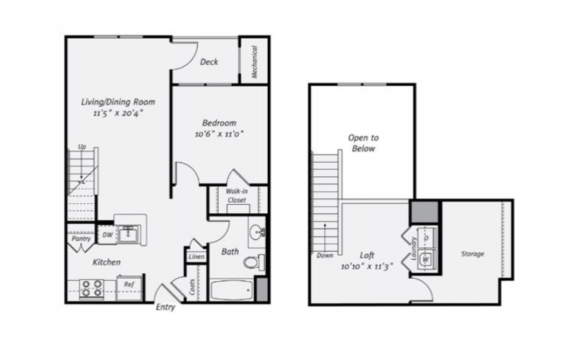 A1F - 1 bedroom floorplan layout with 1 bathroom and 939 square feet