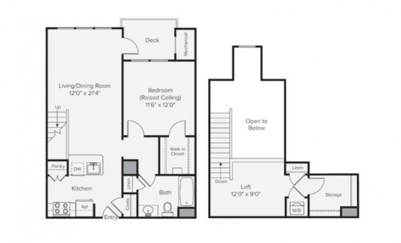 A1G - 1 bedroom floorplan layout with 1 bathroom and 975 square feet