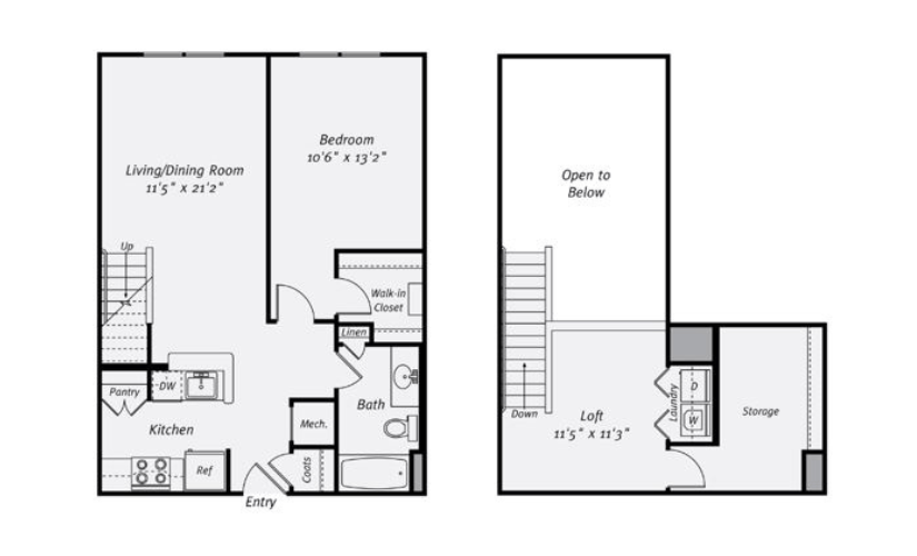 A1H - 1 bedroom floorplan layout with 1 bathroom and 1001 square feet