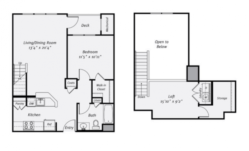 A1I - 1 bedroom floorplan layout with 1 bathroom and 1005 square feet