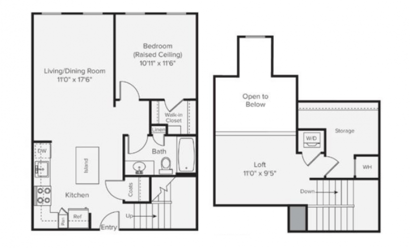 A1J - 1 bedroom floorplan layout with 1 bathroom and 1032 square feet