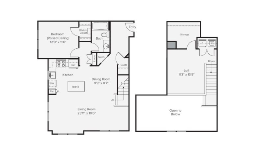 A1M - 1 bedroom floorplan layout with 1 bathroom and 1212 square feet