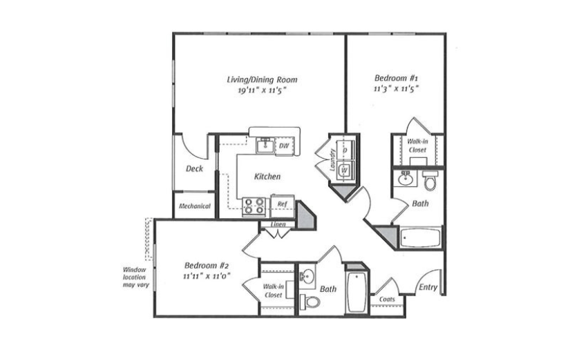 B2B - 2 bedroom floorplan layout with 2 bathrooms and 1066 square feet