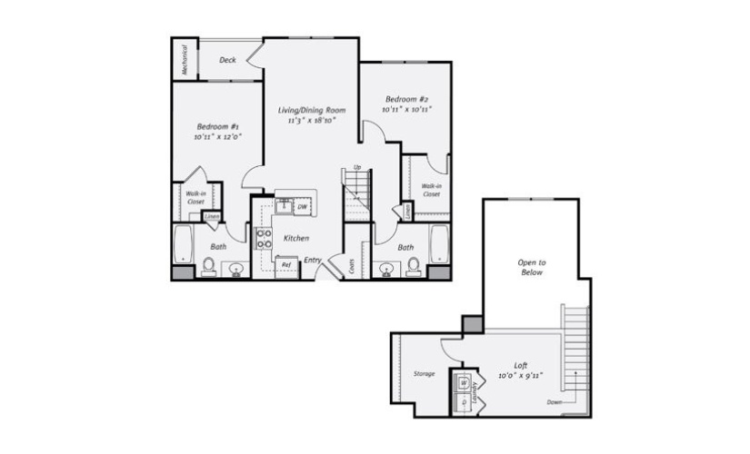 B2F - 2 bedroom floorplan layout with 2 bathrooms and 1236 square feet