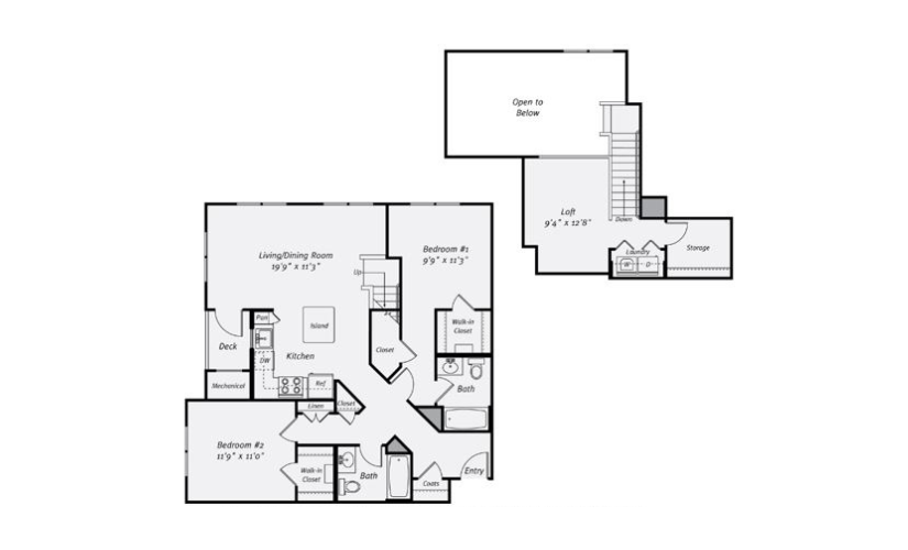 B2G - 2 bedroom floorplan layout with 2 bathrooms and 1339 square feet
