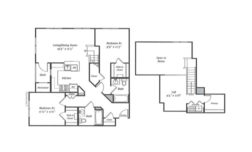 B2H - 2 bedroom floorplan layout with 2 bathrooms and 1339 square feet