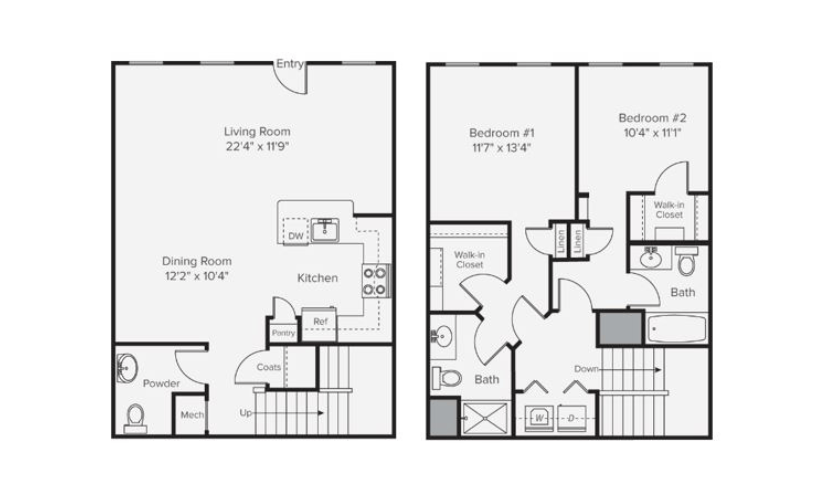 B2I - 2 bedroom floorplan layout with 2 bathrooms and 1403 square feet