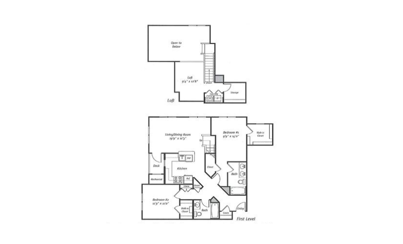 B2K - 2 bedroom floorplan layout with 2 bathrooms and 1403 square feet