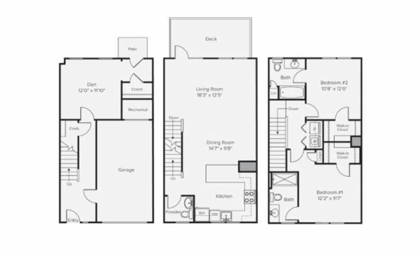 B2O - 2 bedroom floorplan layout with 2 bathrooms and 1592 - 1644 square feet