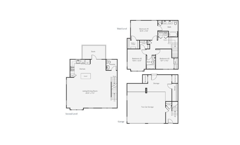 C2C - 3 bedroom floorplan layout with 2 bathrooms and 1734 square feet