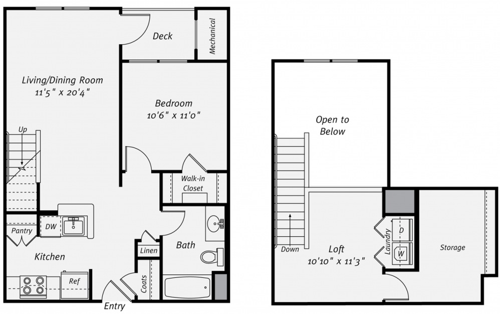 A1F - 1 bedroom floorplan layout with 1 bath and 939 square feet. (2D)