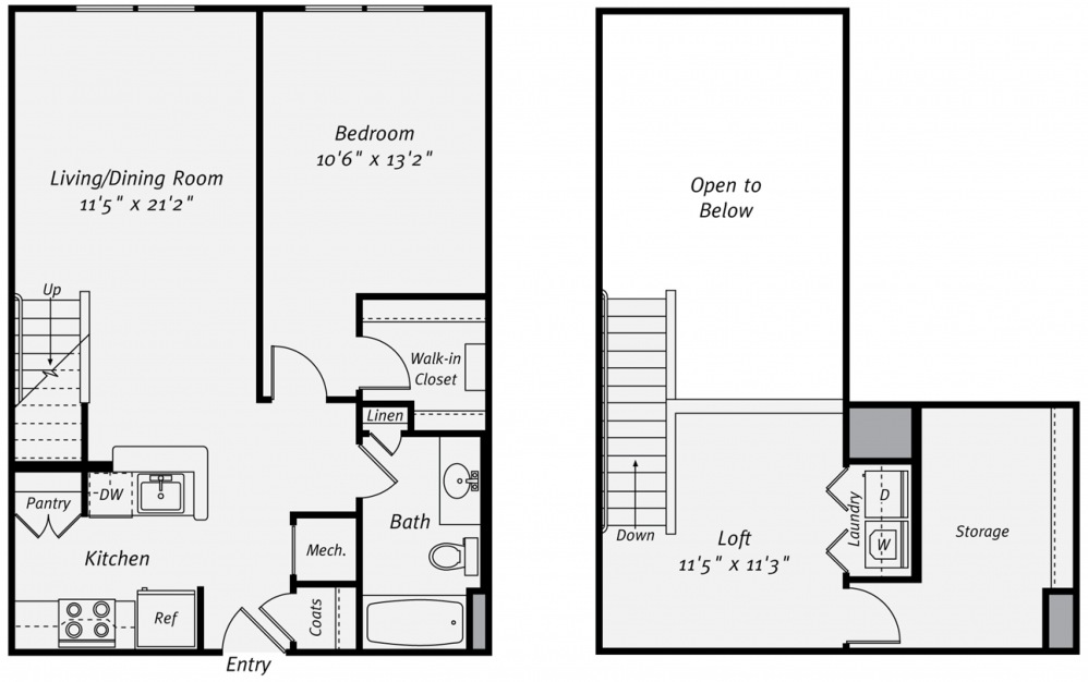A1H - 1 bedroom floorplan layout with 1 bath and 1001 square feet. (2D)