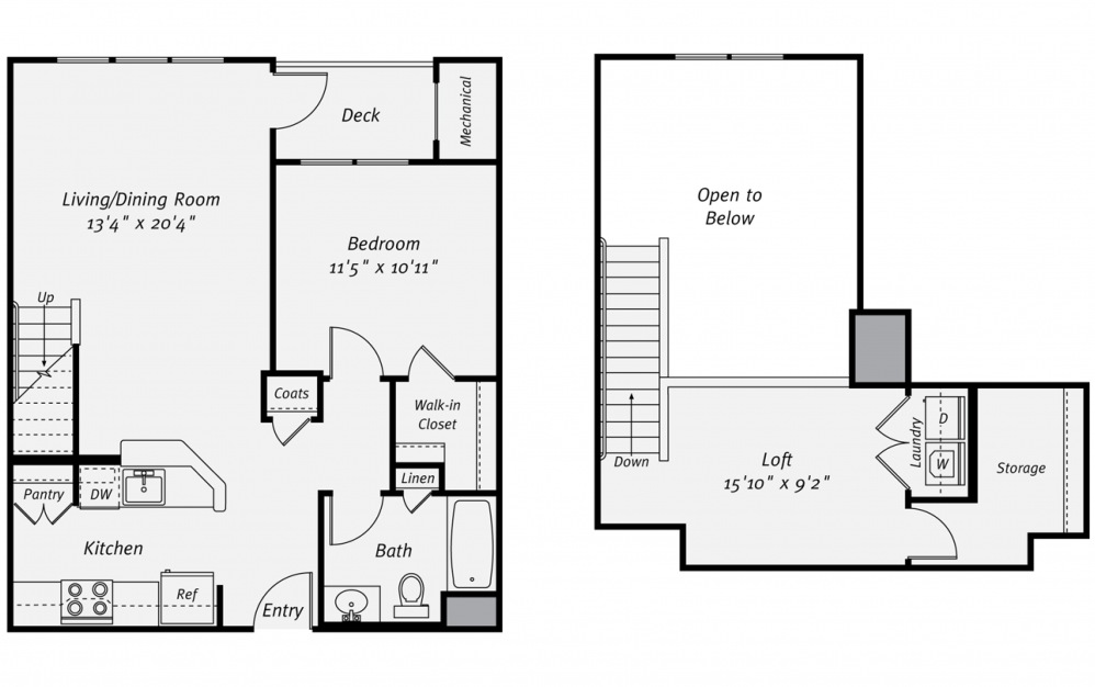 A1I - 1 bedroom floorplan layout with 1 bath and 1005 square feet. (2D)