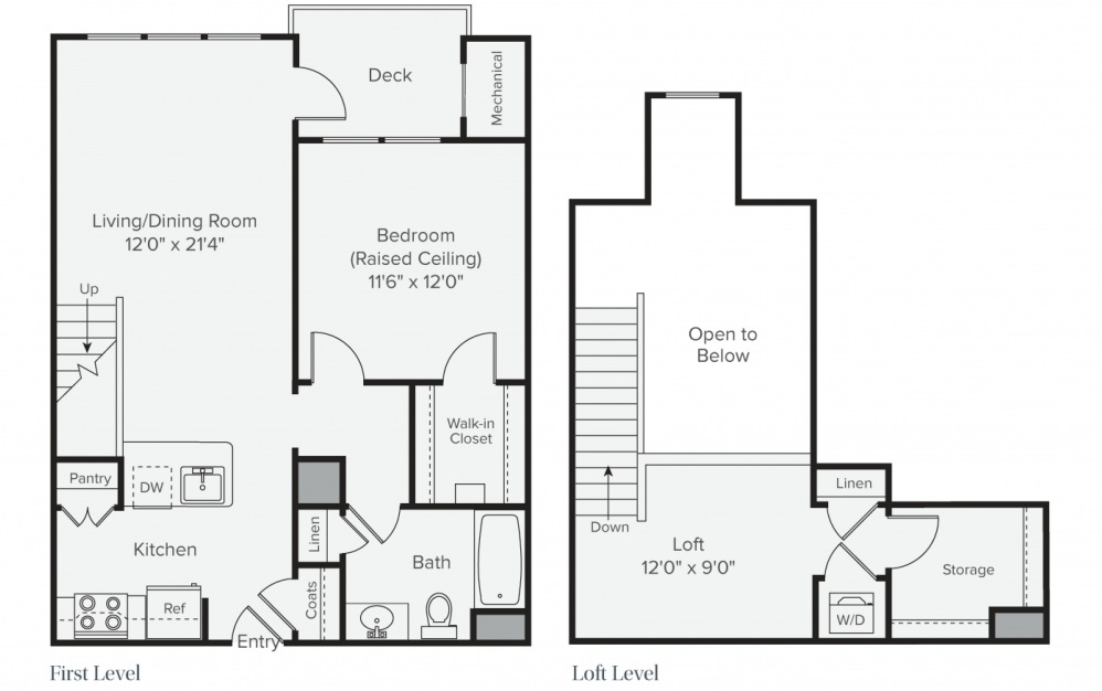 A1G - 1 bedroom floorplan layout with 1 bath and 975 square feet. (2D)