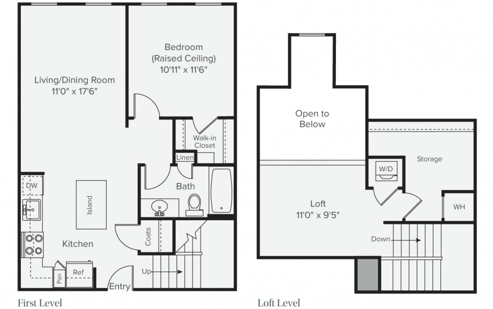 A1J - 1 bedroom floorplan layout with 1 bath and 1032 square feet. (2D)
