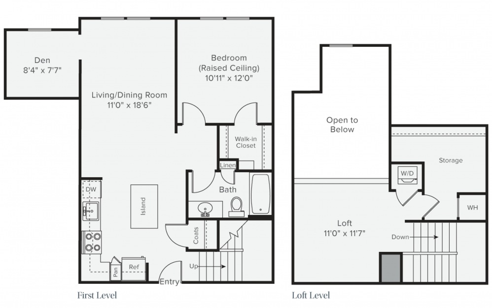 A1L - 1 bedroom floorplan layout with 1 bath and 1153 square feet. (2D)