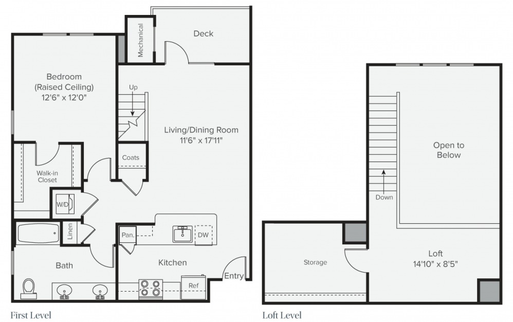 A1K - 1 bedroom floorplan layout with 1 bath and 1110 square feet. (2D)